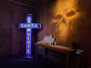 fake brick wall made with adhesive vinyl